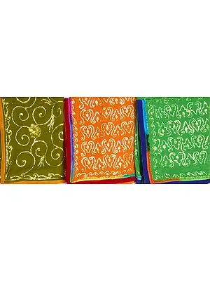 Lot of Three Saris with Sequins and Contrast Border