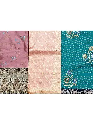 Lot of Three Banarasi Saris with Aari Embroidery