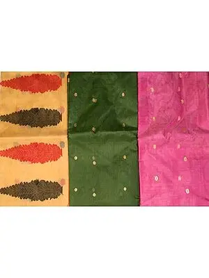 Lot of Three Chanderi Saris with All-Over Bootis