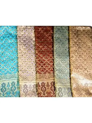 Lot of Five Banarasi Saris with All-Over Weave in Golden Thread