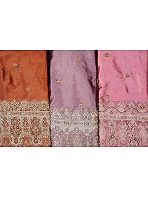 Lot of Three Banarasi Saris with All-Over Beaded Bootis