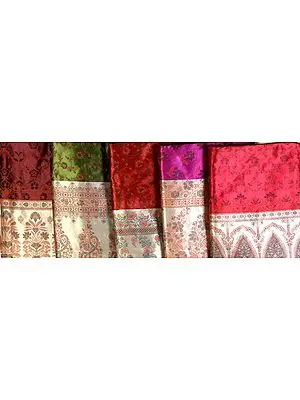 Lot of Five Banarasi Saris with All Over Weave on Border and Pallu