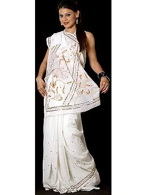 Ivory Sari with Embroidered Sequins and Beads