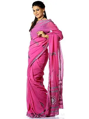 Purple Sari with All-Over Sequined Bootis