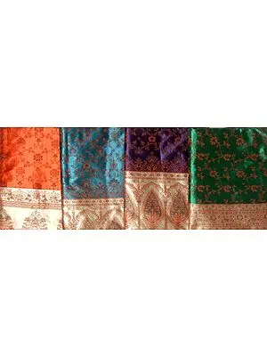 Lot of Four Banarasi Saris with All Over Weave on Border and Pallu