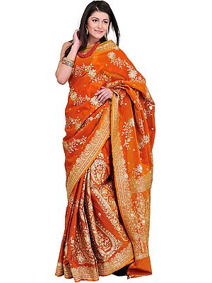Copper Bridal Sari with Crewel Embroidered Beads and Sequins