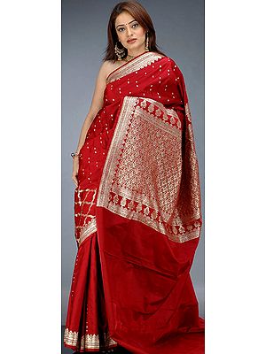 Crimson Bridal Brocaded Sari from Banaras