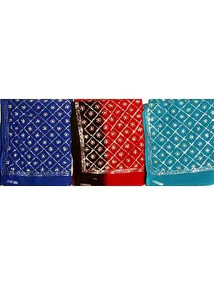 Lot of Three Saris with Embroidered Sequins