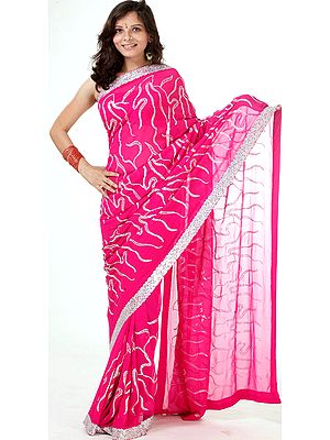 Fuchsia Designer Sari with All-Over Sequins
