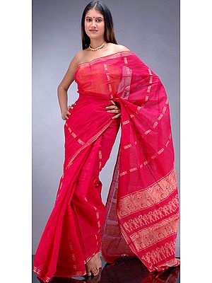 Fuschia Cotton Sari with Baluchari Pallu