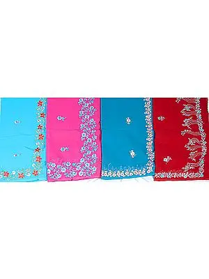 Lot of Four Saris with Persian Embroidery
