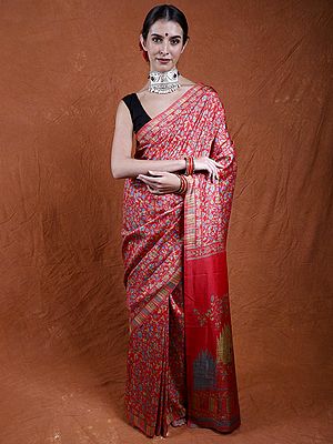 Kani Saree from Jharkhand with Multi-Colored Printed Flowers