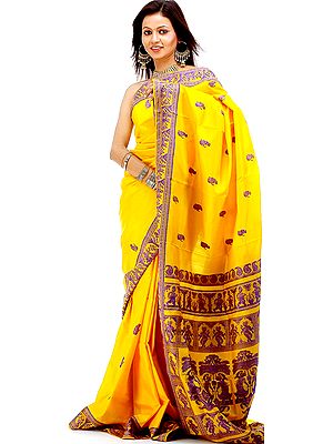 Golden Baluchari Sari with Paisley Bootis