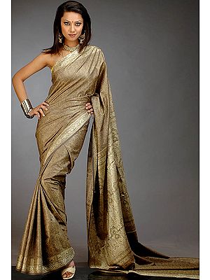 Golden Camel Banarasi Jamawar Sari with Tanchoi Weave