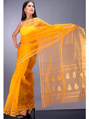 Golden-Orange Chanderi Sari with Bootis