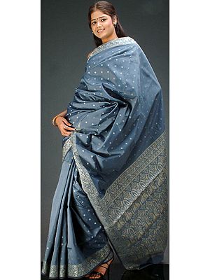 Gray Banarasi Sari with all-over Bootis