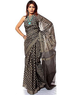 Gray Banarasi Sari with All-Over Woven Bootis