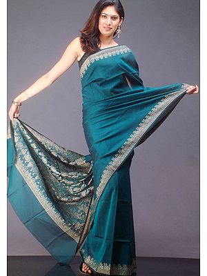 Green Banarasi Sari with Brocaded Border