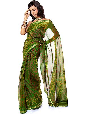 Green Bandhani Sari from Rajasthan