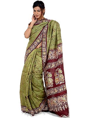 Green Batik Sari from Kolkata