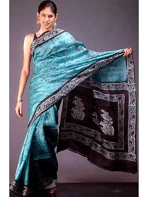 Green Batik Silk Sari