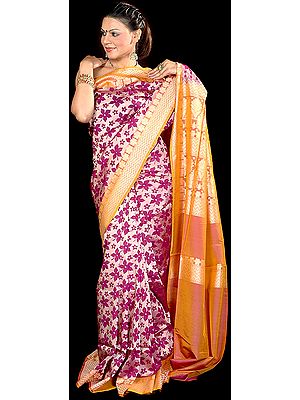 Handwoven Purple Jamdani Sari with All-Over Floral Weave