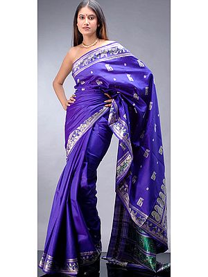 Hand-Woven Royal-Blue Baluchari Sari