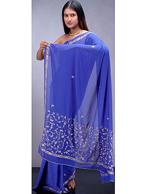 Indigo Sari with Beadwork
