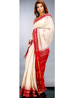 Ivory and Maroon Temple Sari
