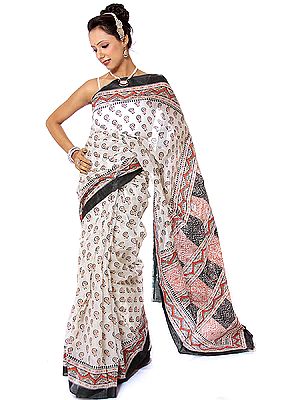Ivory Kota Doria Sari with All-Over Printed Bootis