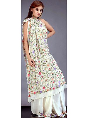 Ivory Sari with Persian Embroidery