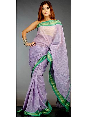 Lavender Blue Narayanpet Cotton Sari with Pin Stripes