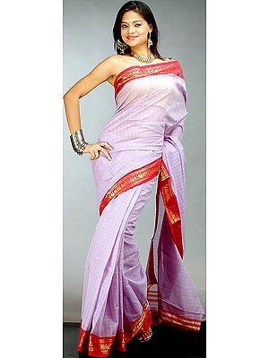 Lavender Gadwal Cotton Sari with Checks