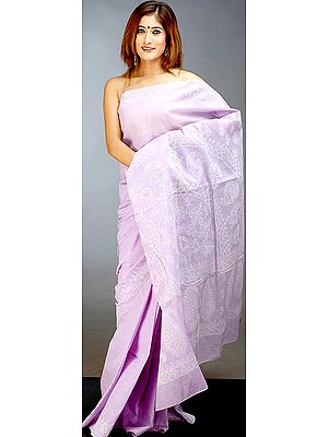 Lavender Lukhnavi Chikan Sari