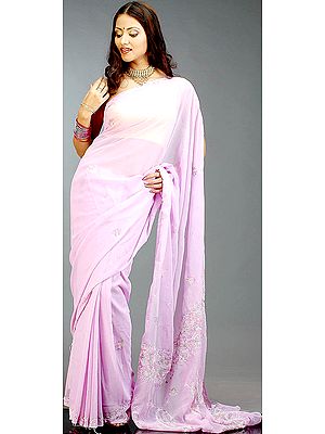Lilac Lukhnavi Chikan Sari