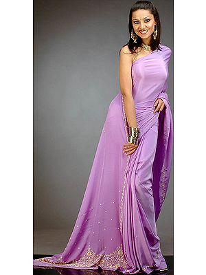 Lilac Sari with Beads and Kundan Work