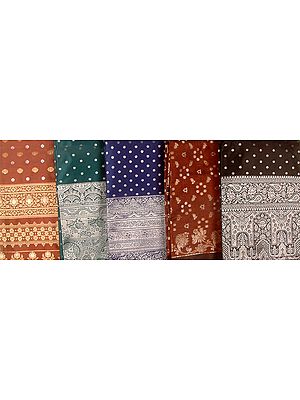 Lot of Five Banarasi Saris with Jacquard Weave