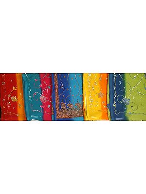 Georgette Saris with Sequins and Threadwork | Sets of 5