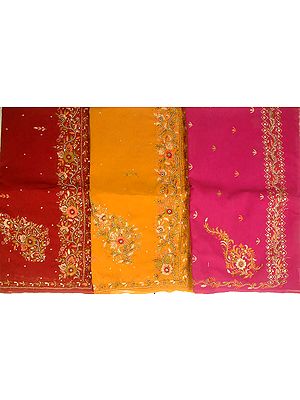 Sets of 3 Georgette Saris with Threadwork and Beads |