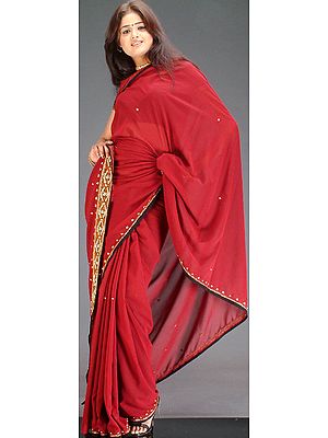 Maroon and Black Sari with Sequins and Thread Work
