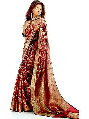 Maroon Banarasi Sari with Dense Floral Weave