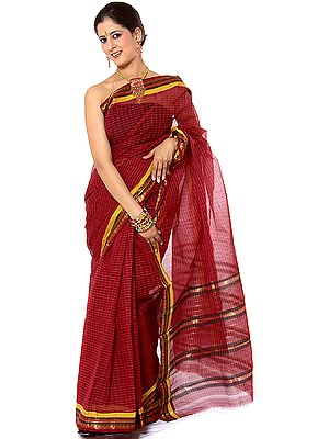 Maroon Narayanpet Sari with Checks