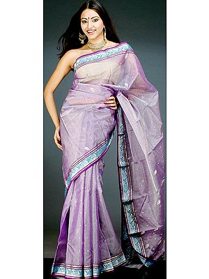 Mauve Kora Silk Sari from Chanderi with Zari