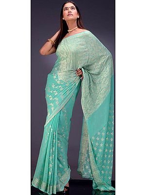 Mint Banarasi Sari with Golden Thread Weave