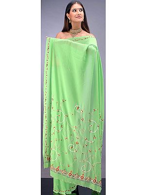 Mint Sari with Thread-Work