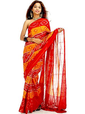 Orange and Red Pochampally Sari