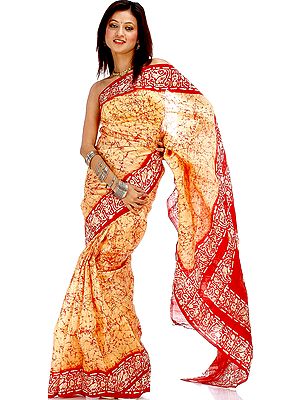 Peach and Red Batik Sari