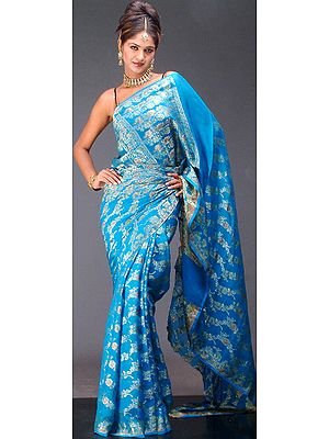 Persian Blue Chiffon Sari with Jacquard Weave