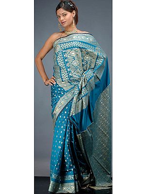 Pine Green Banarasi Sari with All-Over Bootis