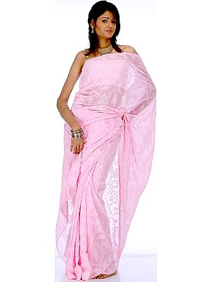Pink Lukhnavi Chikan Sari